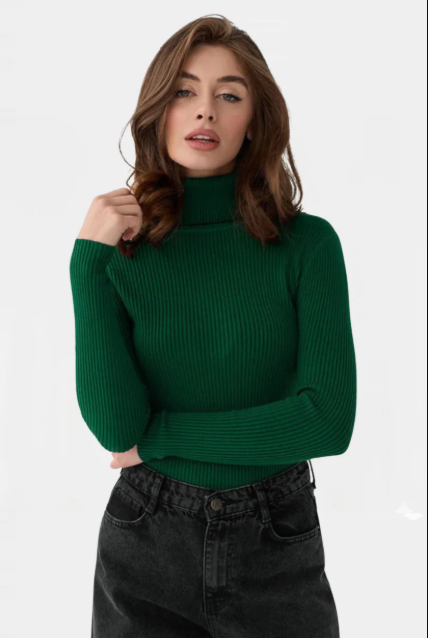 Green Winter Rib Knit Turtleneck.