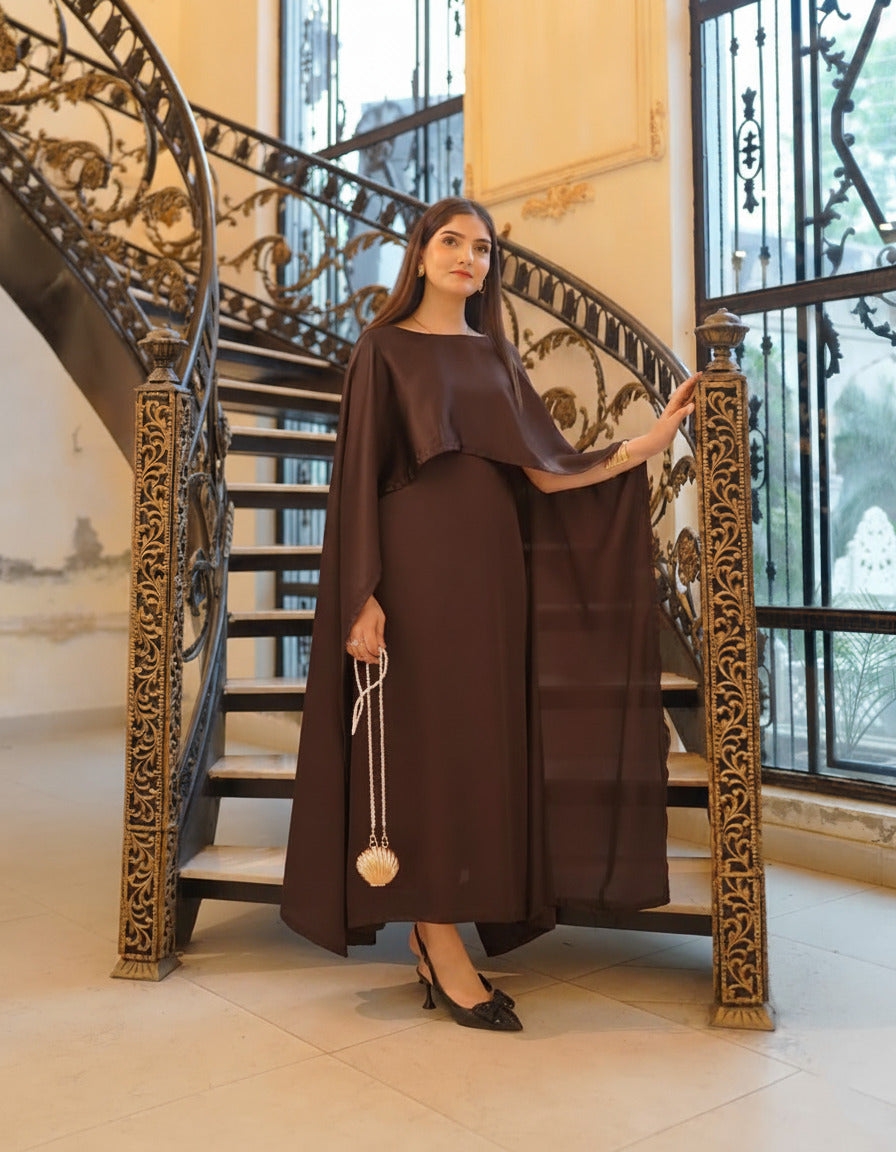Latest Cap Shawl Silk Long Body Fitted Maxi.