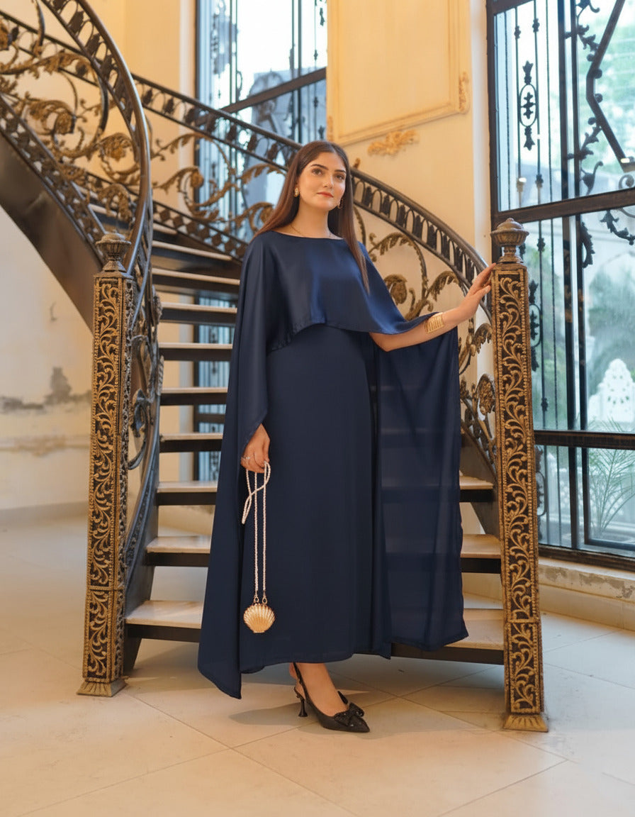 Latest Cap Shawl Silk Long Body Fitted Maxi.