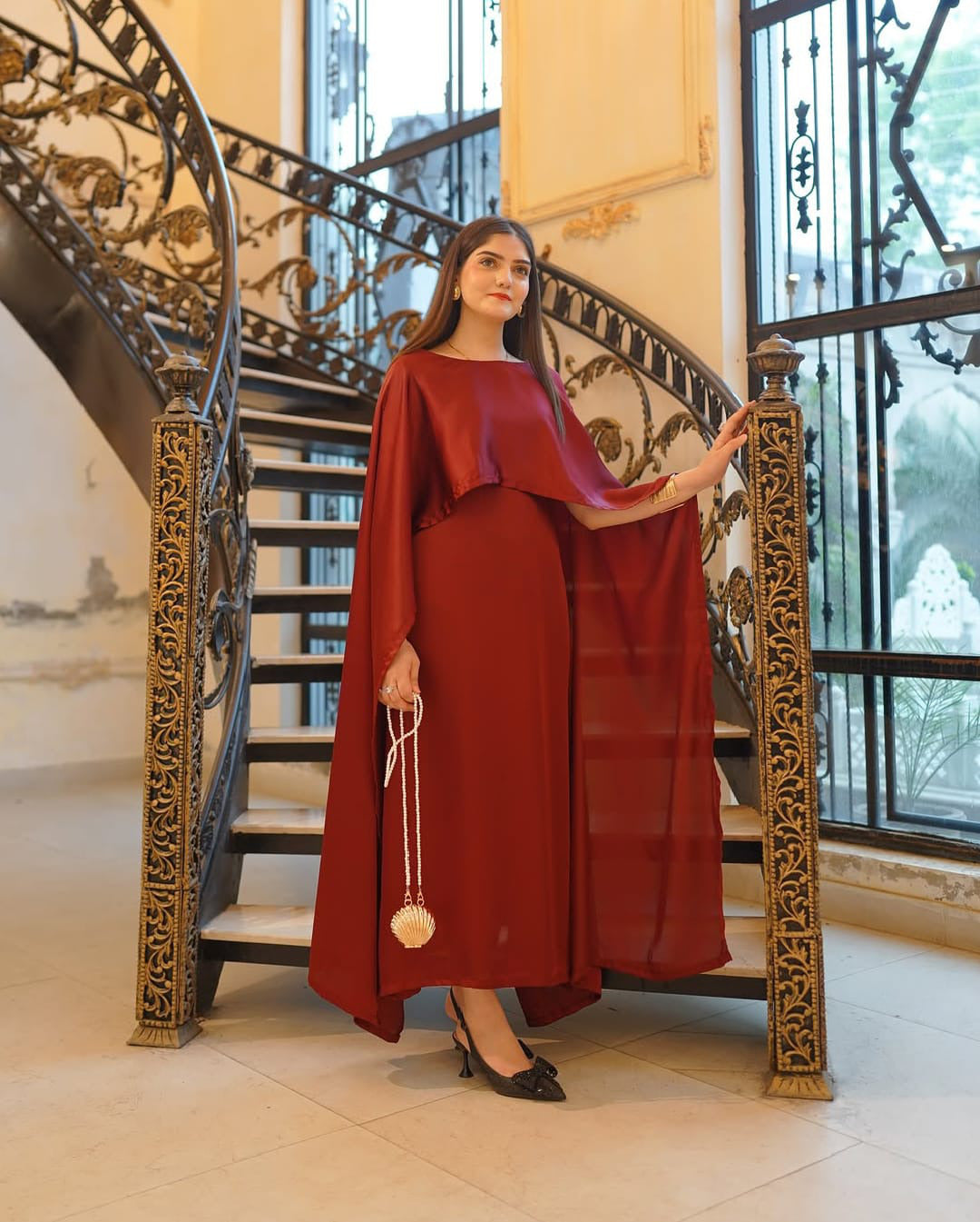 Latest Cap Shawl Silk Long Body Fitted Maxi.