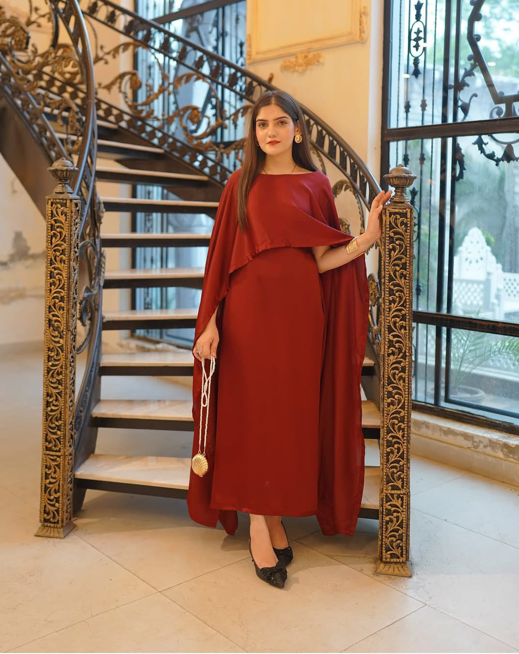 Latest Cap Shawl Silk Long Body Fitted Maxi.